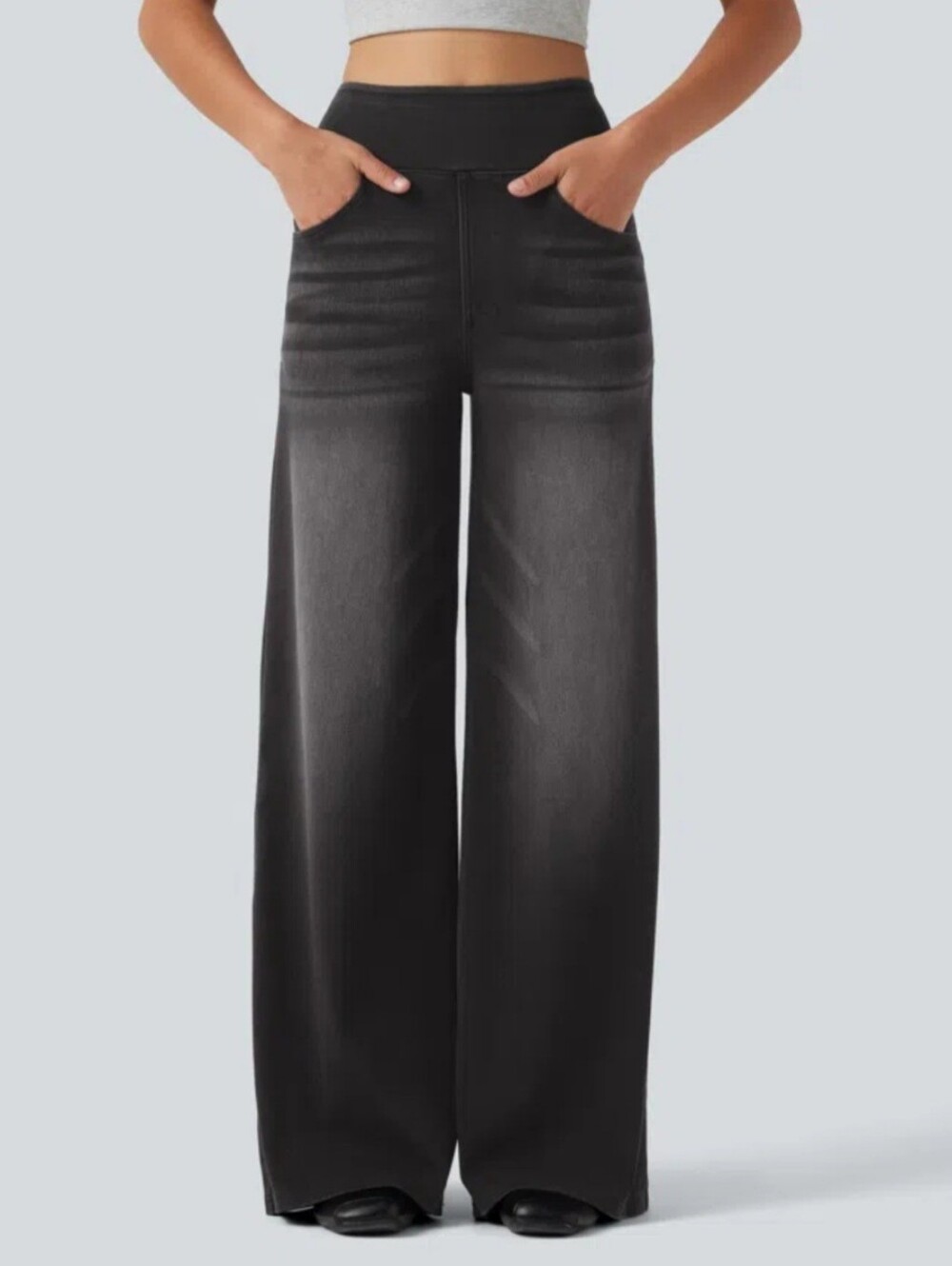 NWT Halara Flex High Waisted Baggy Wide Leg Jeans Black L Petite